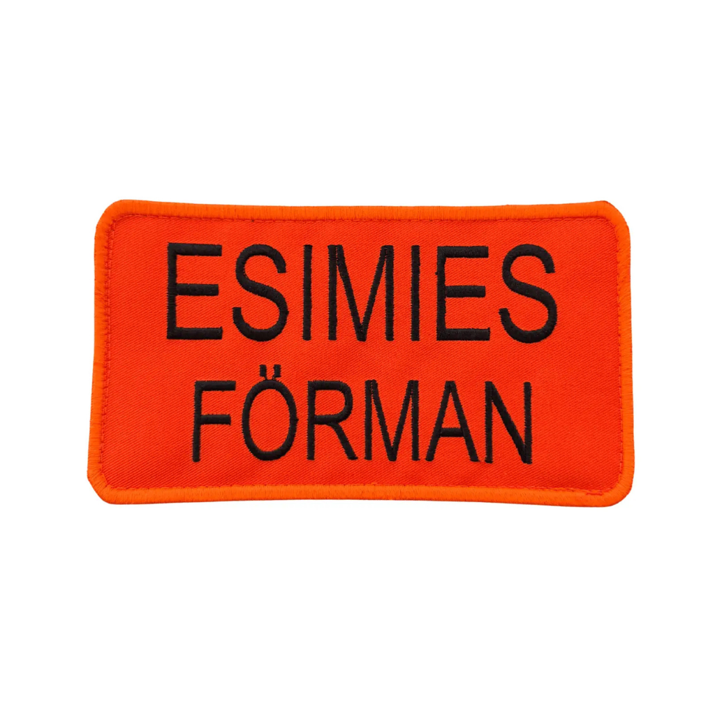 ESIMIES - FÖRMAN Selkäkyltti